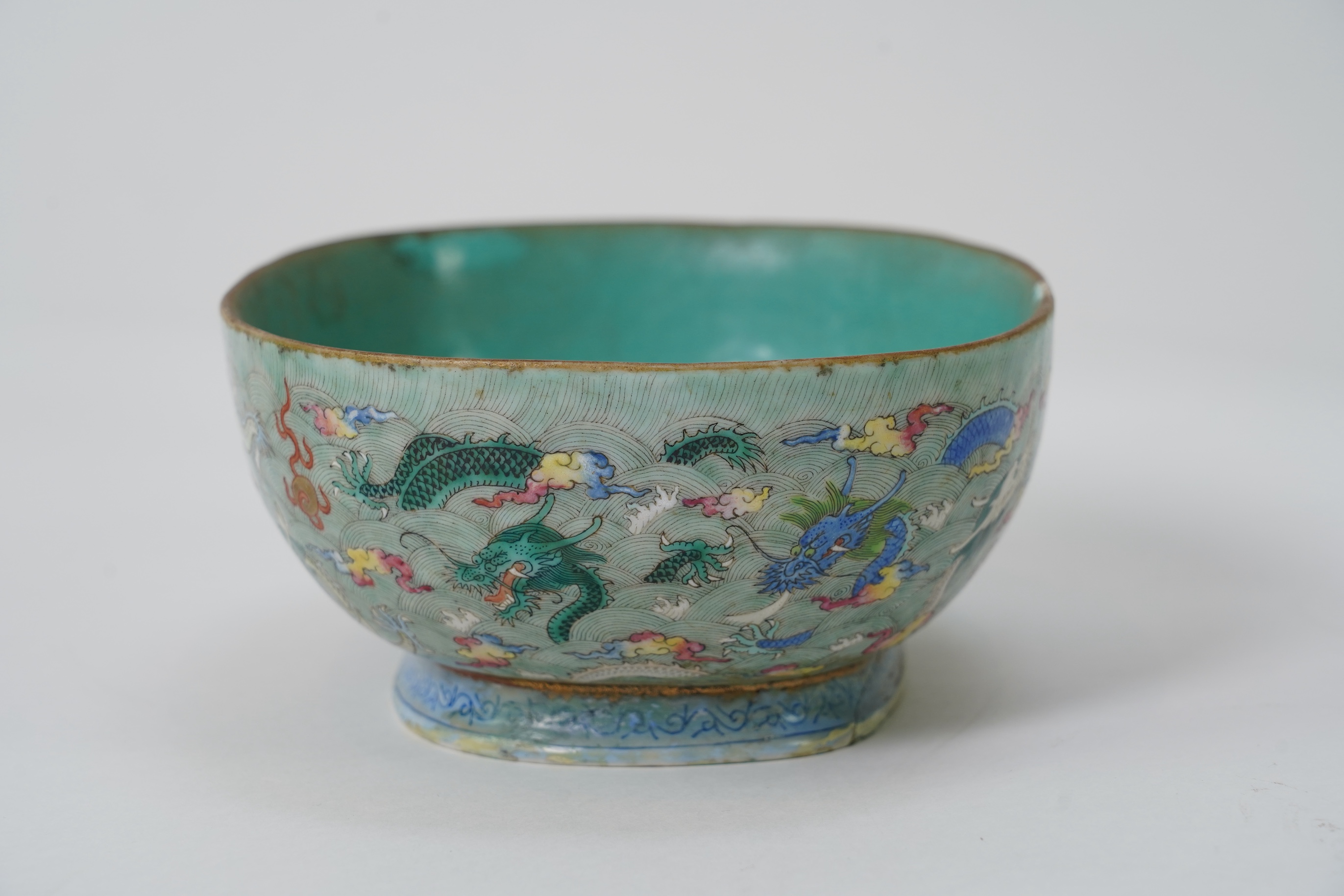 A Chinese enamelled porcelain ‘dragon’ oblong bowl, Daoguang seal mark but late 19th century